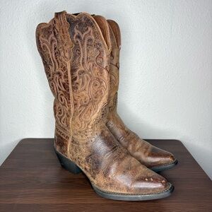 Justin Boots Women’s Size 7.5B Tan Brown Leather Embroidered Western Cowgirl